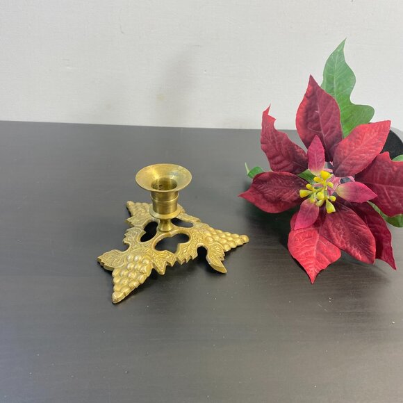 Vintage Brass Ornate Candlestick, Golden Decorative Candle Holder, Dining Rustic - Picture 3 of 10